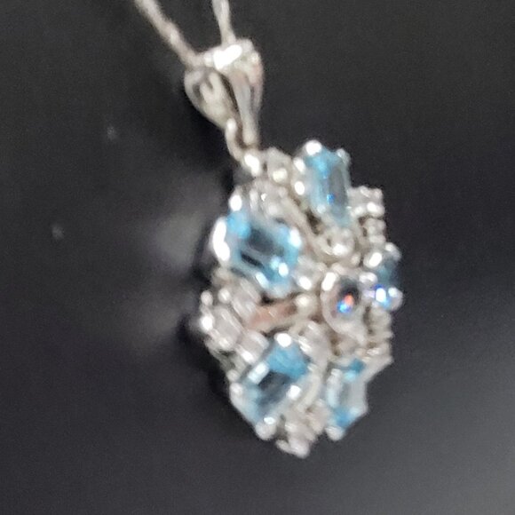 Topaz & Glass Snowflake Pendant Necklace 925 Sterling Silver Untested 18" Chain - Picture 7 of 12